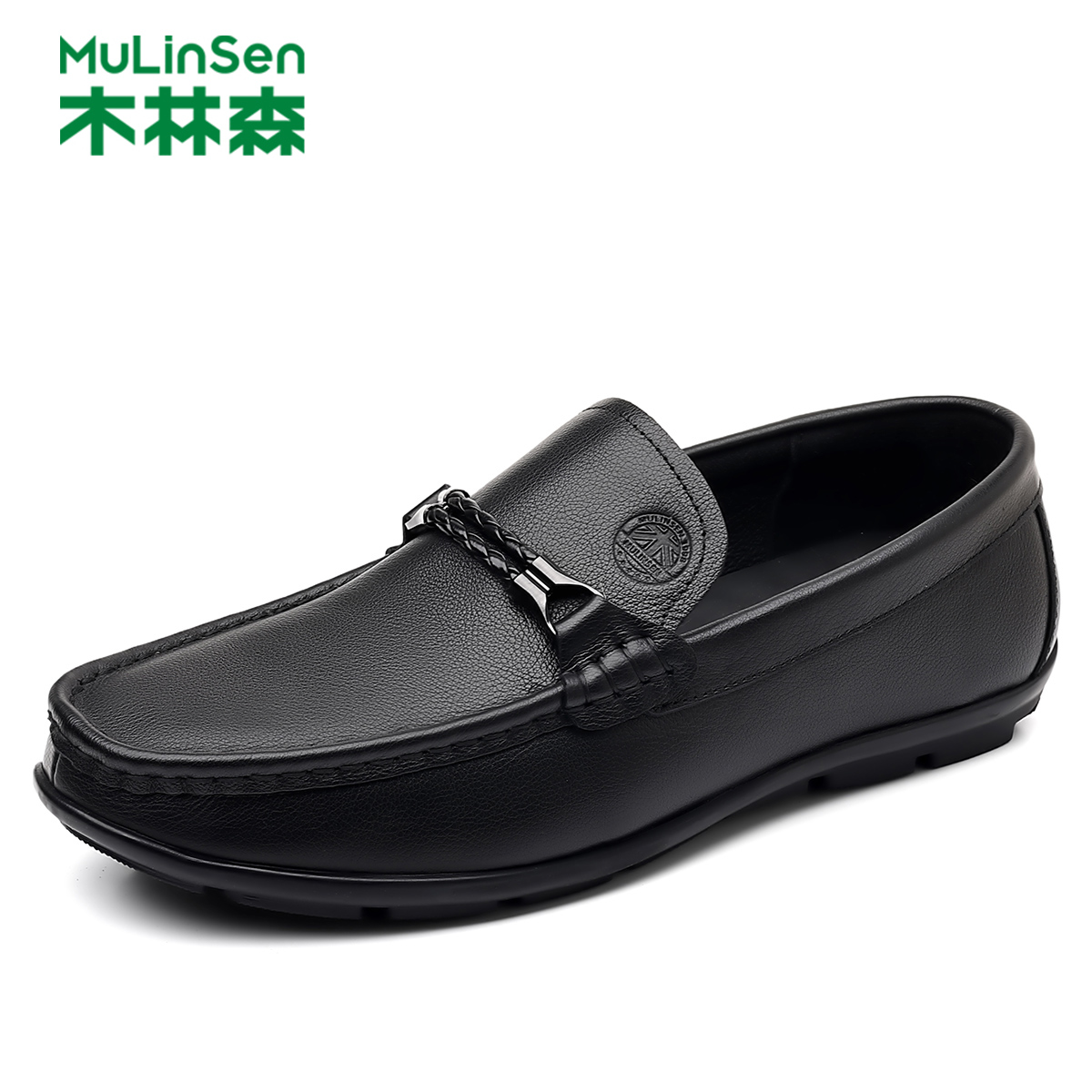 木林森男鞋冬季男士休闲皮鞋真皮透气英伦一脚蹬懒人驾车豆豆鞋男