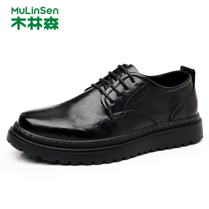 木林森皮鞋男款厚底德比鞋