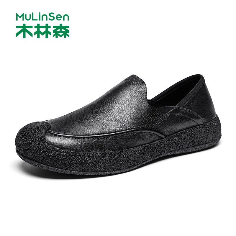木林森真皮男鞋秋季头层牛皮鞋男款休闲懒人一脚蹬开车豆豆鞋冬季