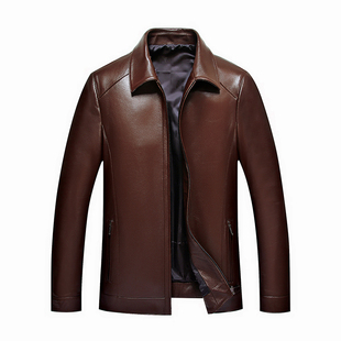 恒源祥真皮皮衣男头层绵羊皮秋冬新款中年翻领休闲短款皮夹克外套