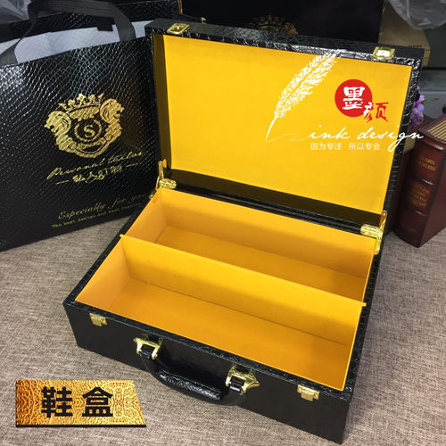 厂家直销现货黑色鳄鱼纹PU鞋盒包包私人订制皮具礼品包装木盒定制