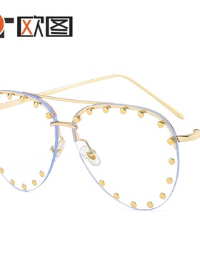 新款金属铆钉大框太阳镜 欧美男女士通用墨镜时尚蛤蟆镜 7709