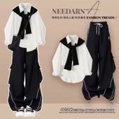 裤 少女2025超火酷飒工装 三件套 披肩套装 秋夏穿搭一整套学院风衬衫