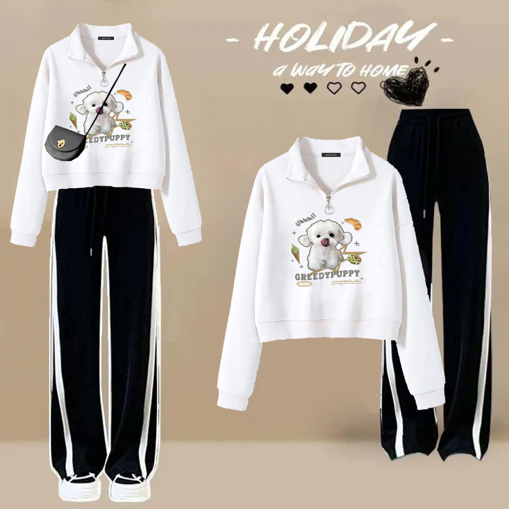 初中生运动少女套装秋季中学生衣服大童学院风polo卫衣穿搭一整套