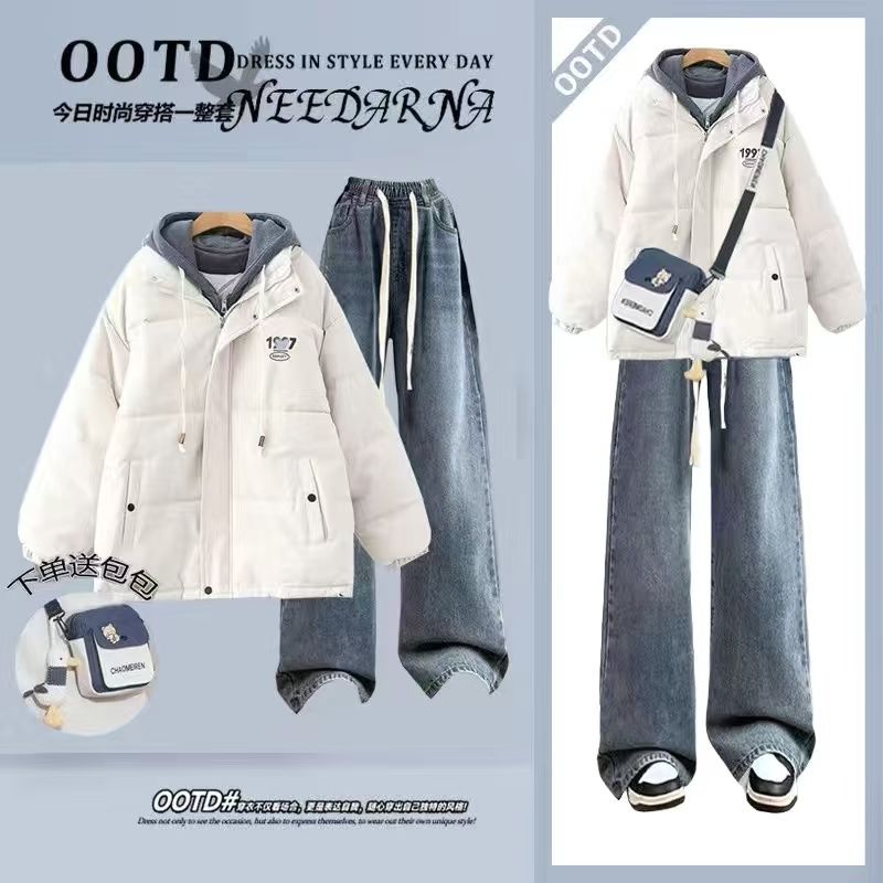 初中学生加厚棉服外套女冬装2024新款少女生衣服冬天一整套装