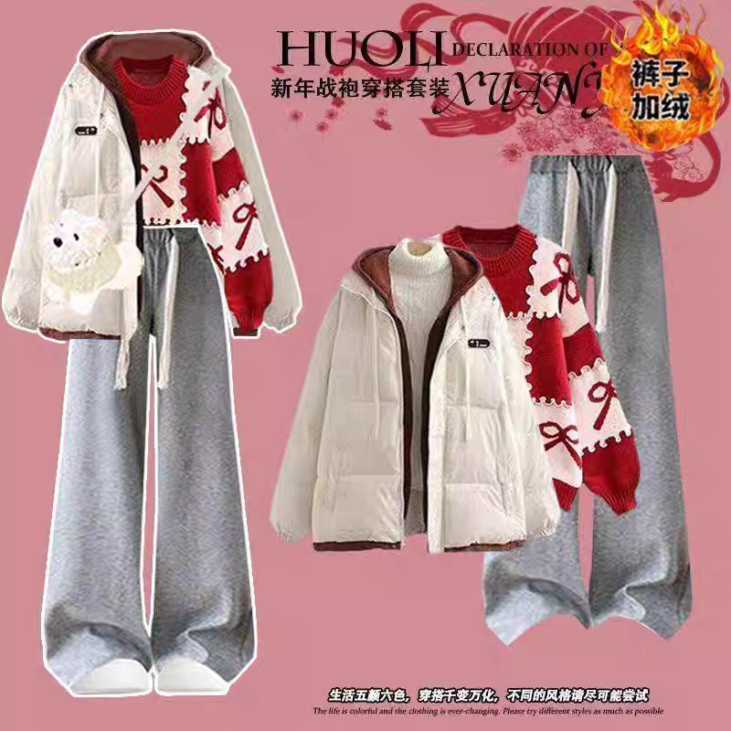 15少女冬天保暖羽绒棉服13岁衣服高初中学生14-17加绒阔腿裤套装