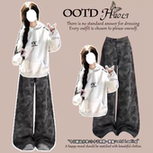 子两件套装 初高中学生炸街裤 连帽超火卫衣女穿搭一整套春秋季 美式