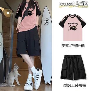 t恤两件套装 夏季 学院风短袖 搭配一整套少女大童初中学生工装 短裤