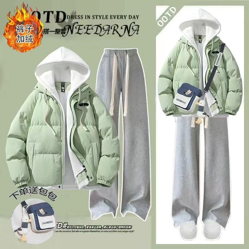 12到13一15岁大童女装秋冬套装初中学生羽绒棉服外套休闲裤两件套