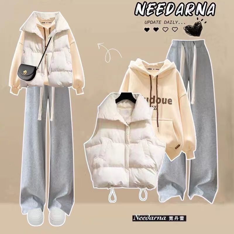 初中生运动少女套装秋冬学生衣服大童棉衣马甲卫衣外套穿搭一整套