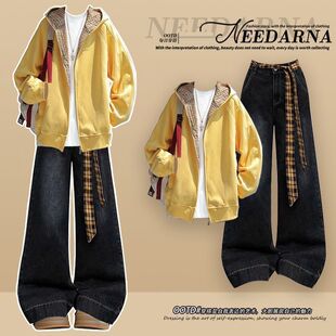 2025春秋季两件套少女学生韩版甜酷棒球服外套+牛仔裤学院风套装