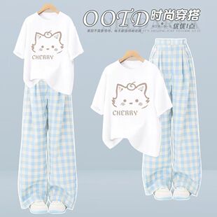 青少年中学生夏装女网红短袖套装2025网红初中生时尚女孩套装夏季