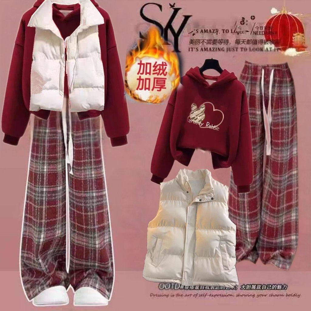 女大童学生少女三件套装秋冬加绒棉服马甲卫衣休闲裤一整套初中生,女装/女士精品,时尚套装,淘宝优惠券,粉丝福利购,淘宝优惠卷