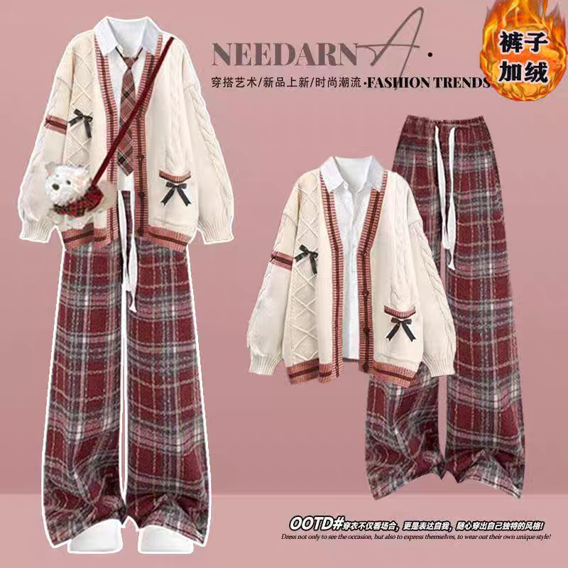 学院风jk休闲秋冬套装女2025巨好看的冬装一整套美拉德穿搭小个子