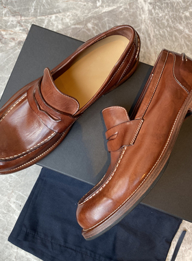 GCS重工水洗马皮乐福鞋手工复古固特异皮底男鞋一脚蹬商务男鞋