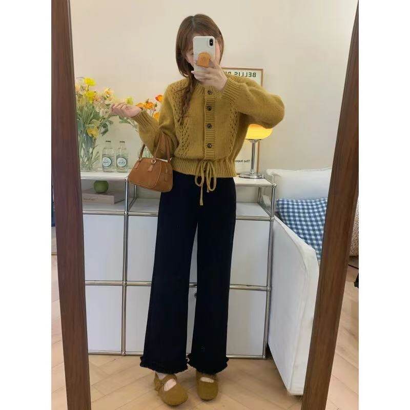 黑色九分裤女秋冬胖妹妹mm梨形身材高腰宽松显瘦阔腿