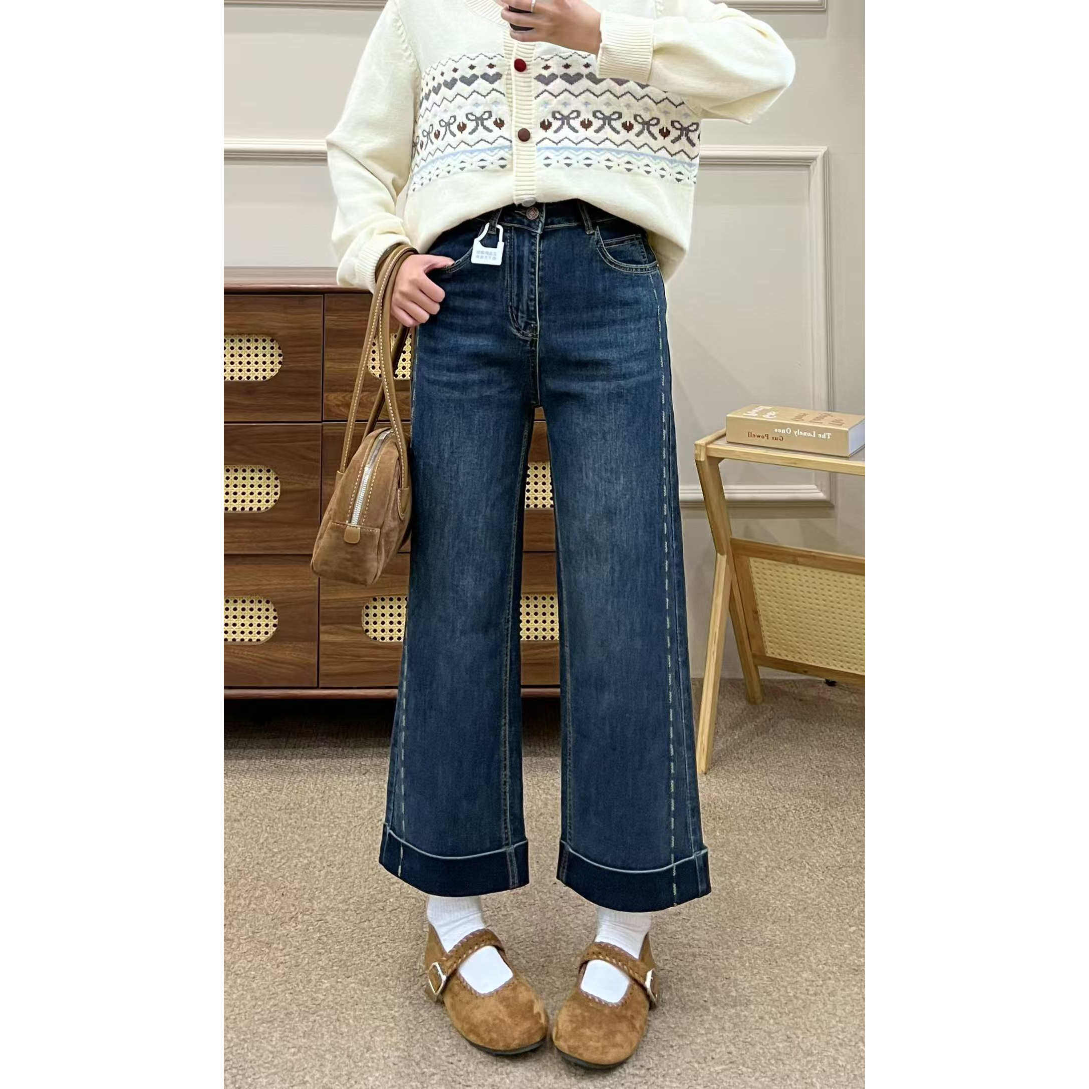 小个子直筒牛仔裤女2025秋季新款高腰宽松弹力阔腿裤奶奶裤,女装/女士精品,大码裤装,淘宝优惠券,粉丝福利购,淘宝优惠卷