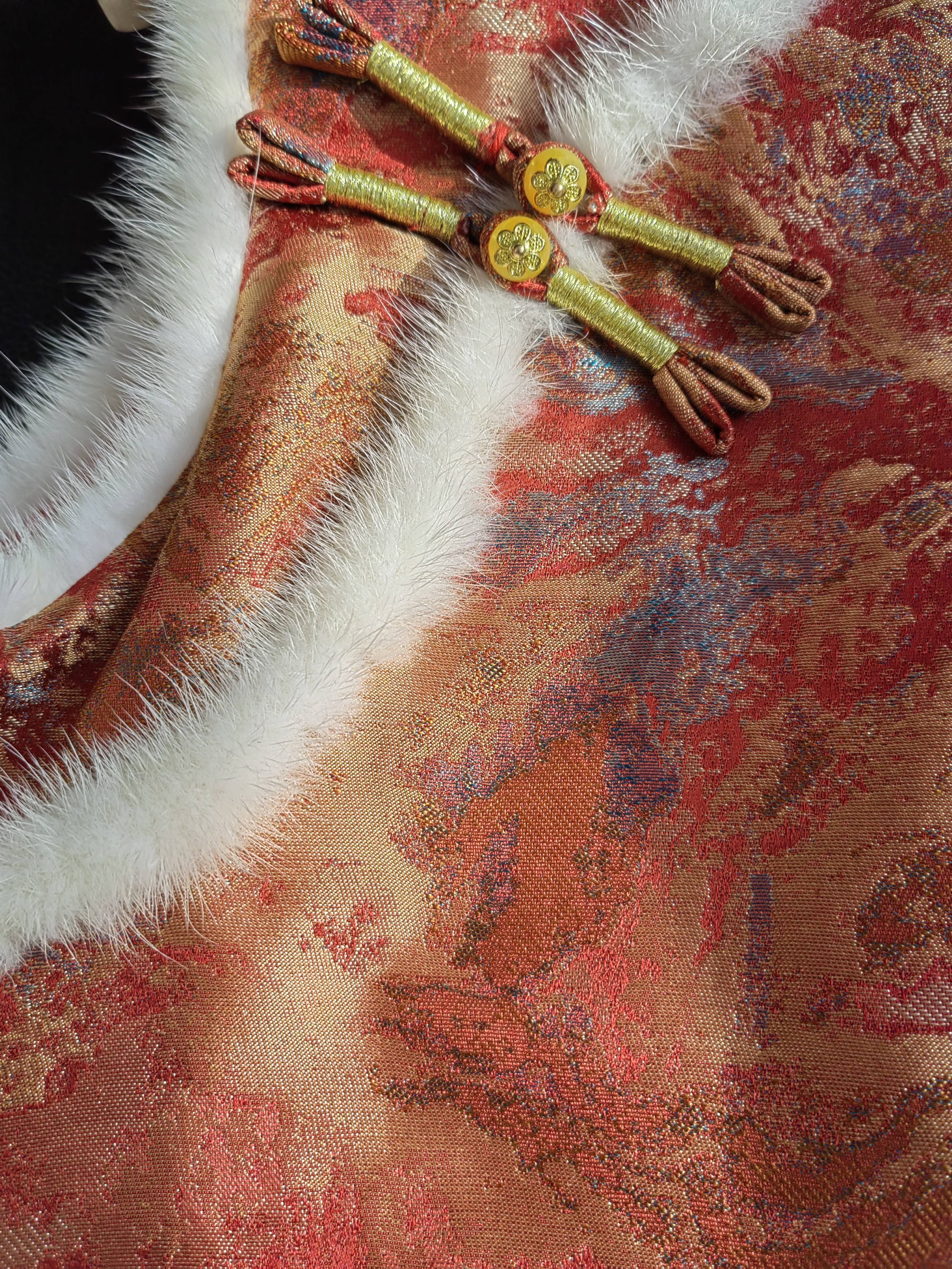 卓苗儿童非遗宋锦100%桑蚕丝背心裙女童真丝红色年服国风旗袍裙