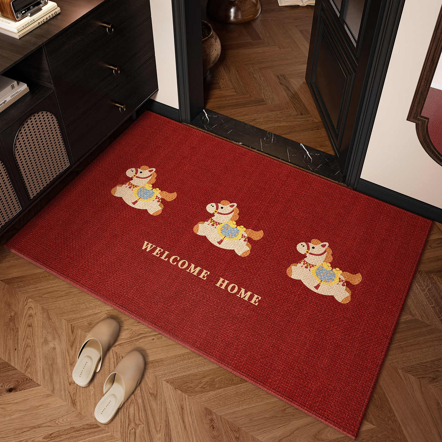入户门地垫红色喜庆2026年新款马年入户门口地毯进门防滑耐脏脚垫,居家布艺,入户地垫,淘宝优惠券,粉丝福利购,淘宝优惠卷