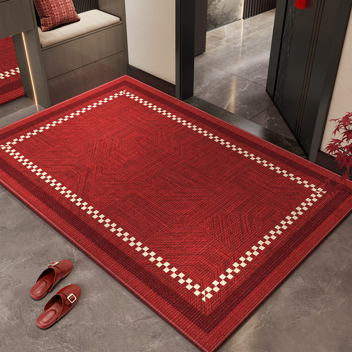 入户门地垫喜庆家用门垫新款乔迁红色地毯免洗专用垫门口防滑垫子