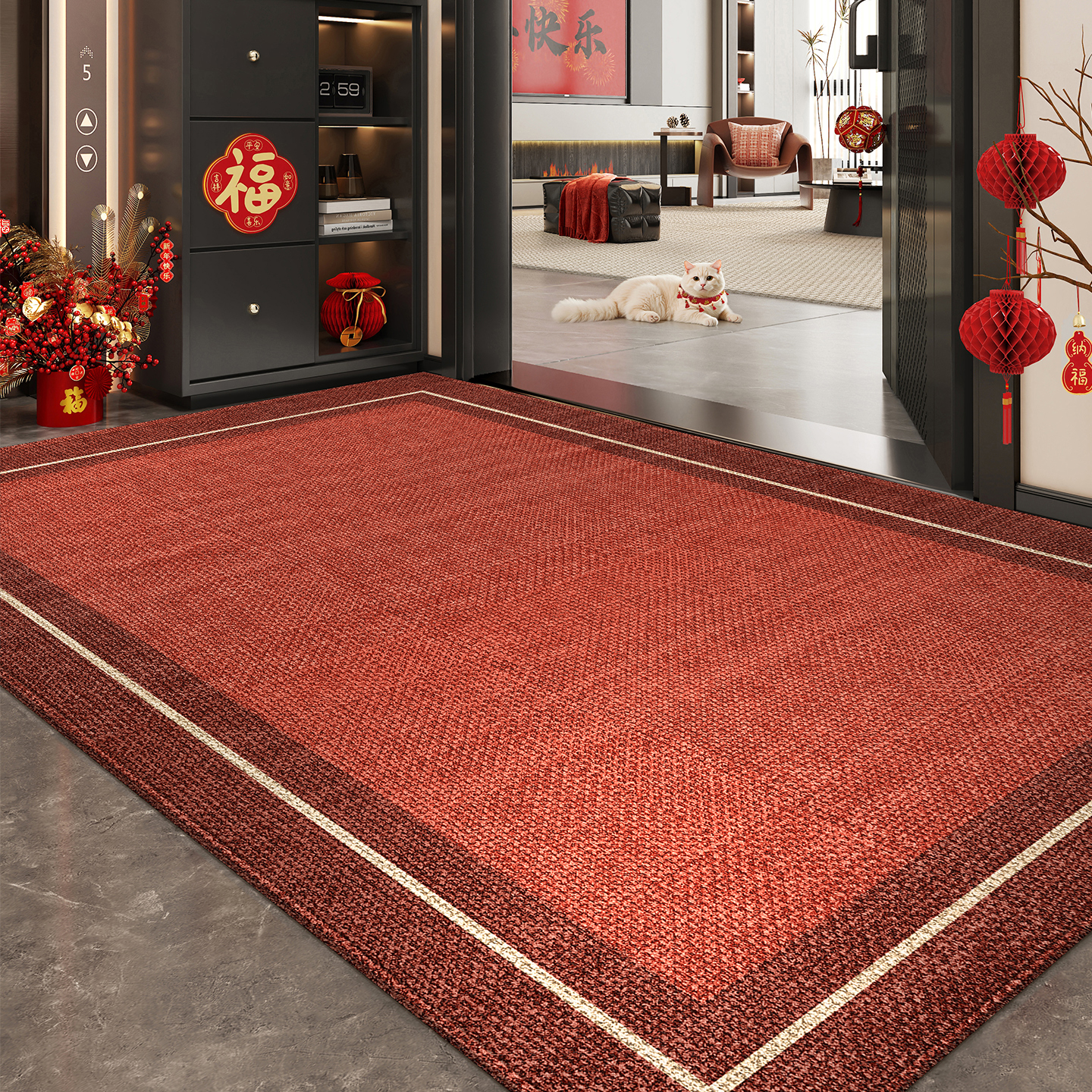高级入户门地垫红色地毯门垫家用门口进门防滑玄关喜庆脚垫可裁剪