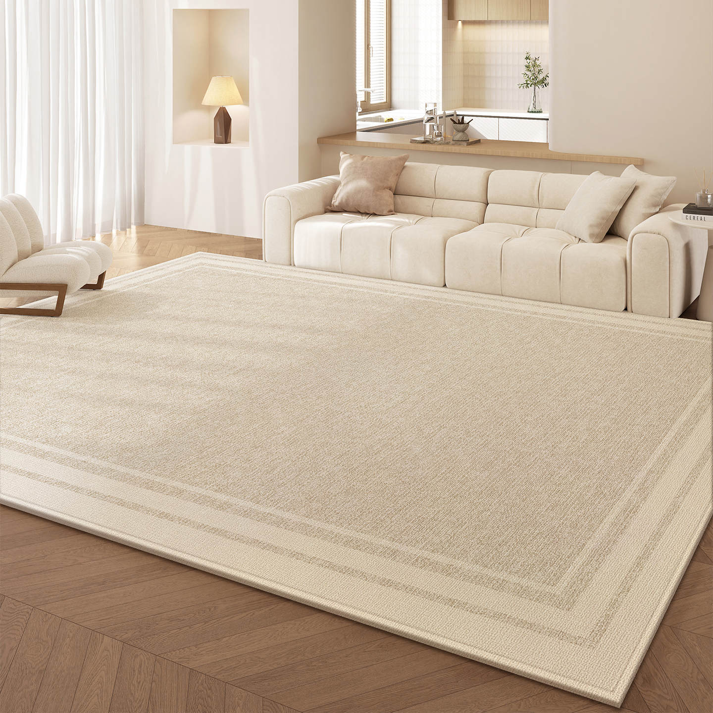 奶油风地毯客厅2025新款简约沙发地垫卧室高级感家用防水免洗可擦