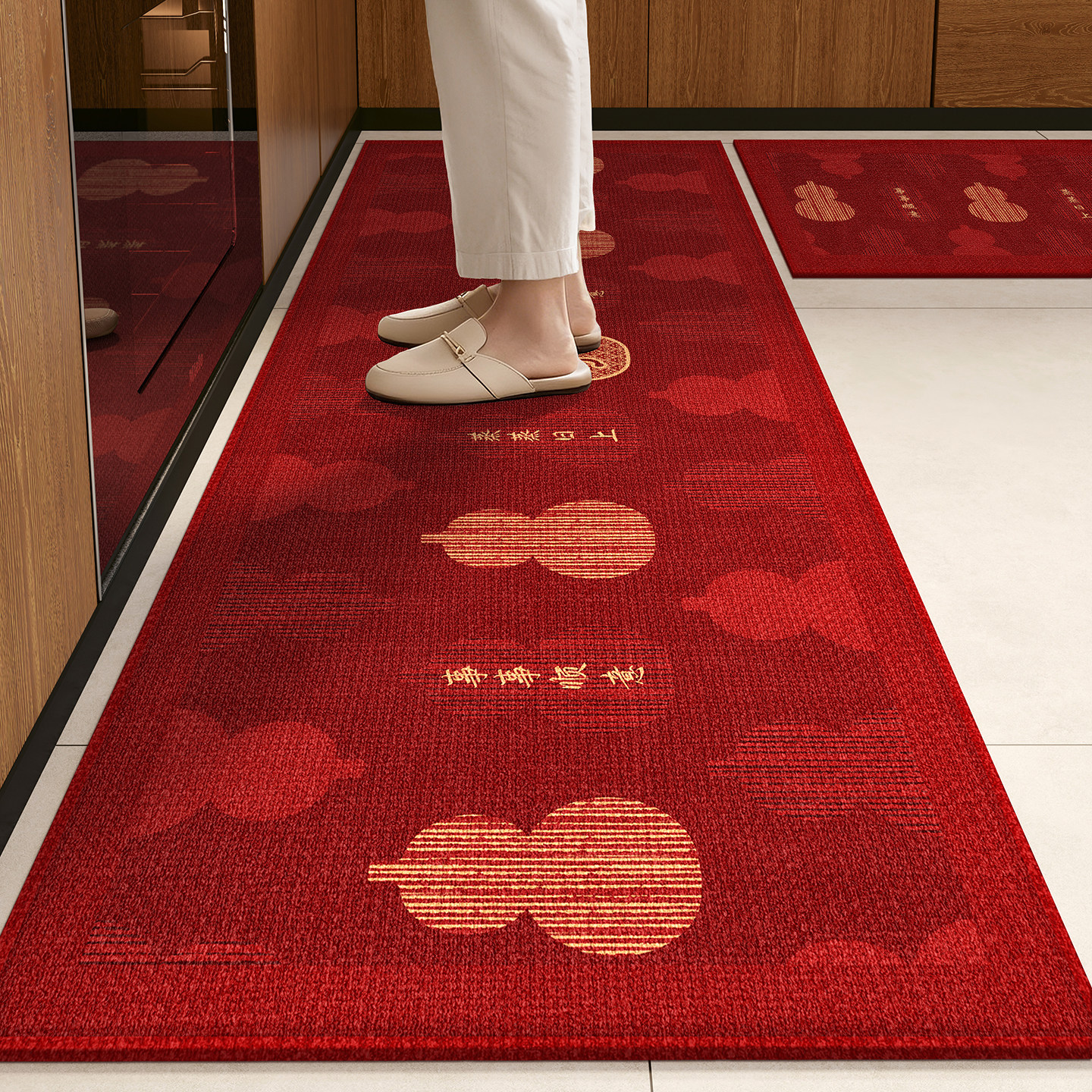 新款厨房地垫防水防油家用乔迁门口防滑垫子新年喜庆地毯红色脚垫,居家布艺,厨房地垫,淘宝优惠券,粉丝福利购,淘宝优惠卷