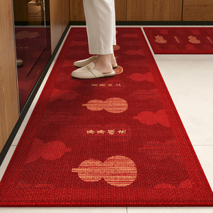 新款 厨房地垫防水防油家用乔迁门口防滑垫子新年喜庆地毯红色脚垫
