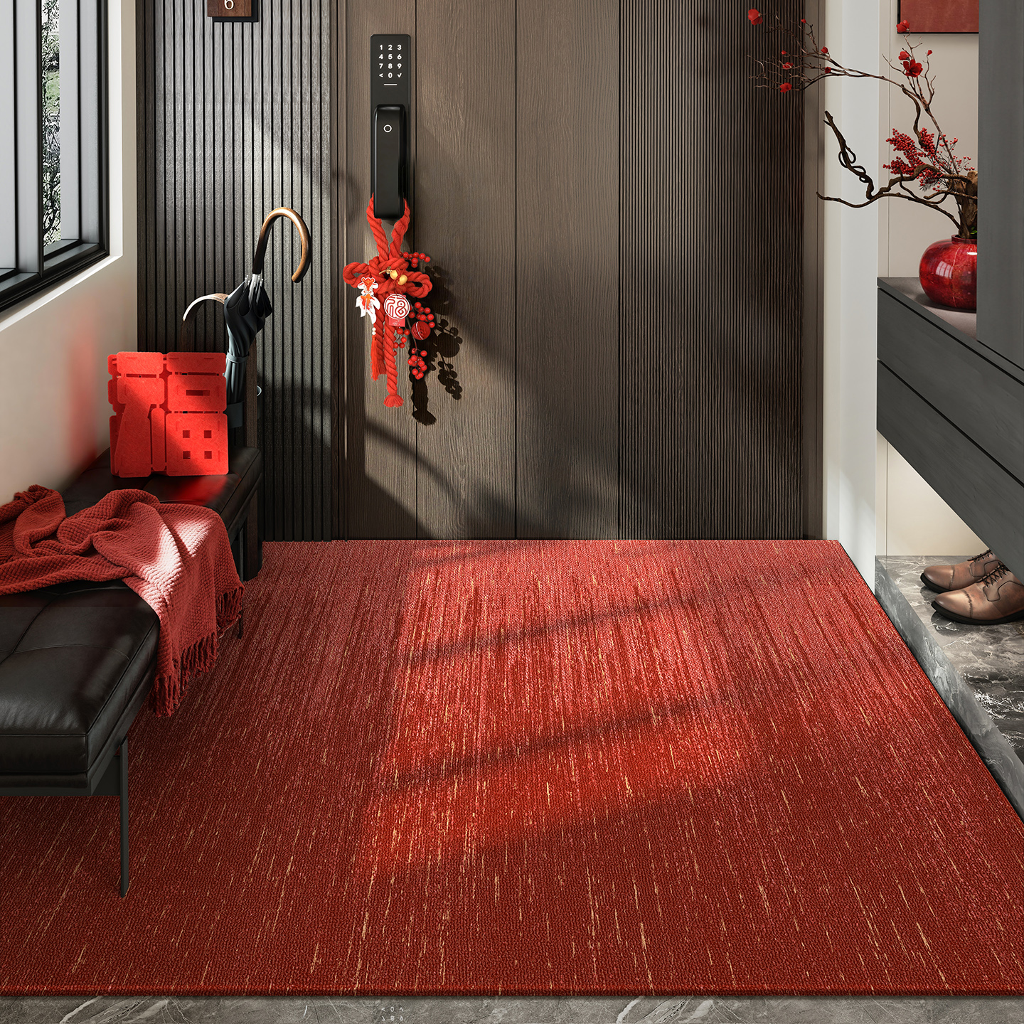 入户门地垫高端红色入户脚垫喜庆防滑门垫大门口垫子玄关进门地毯