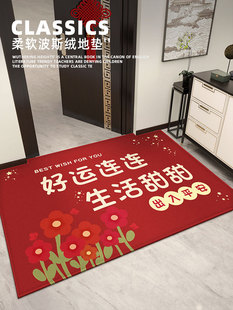 出入平安入户门地垫进门门口脚垫家用门垫短毛绒免洗可擦红色地毯