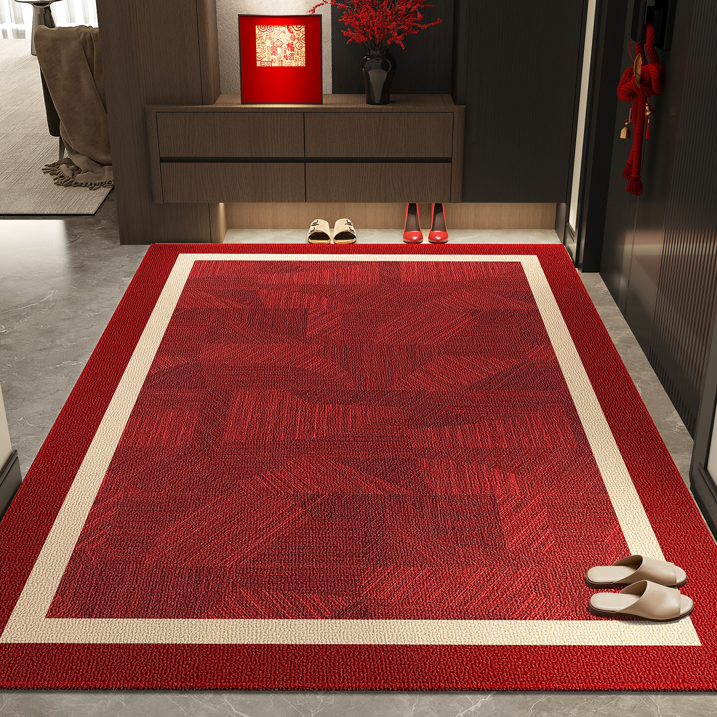 2025新款入户地垫红色进门门口脚垫家用入户门防滑垫耐脏入门地毯