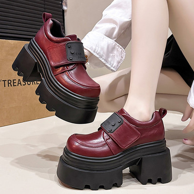 厚底小皮鞋女魔术贴懒人乐福鞋