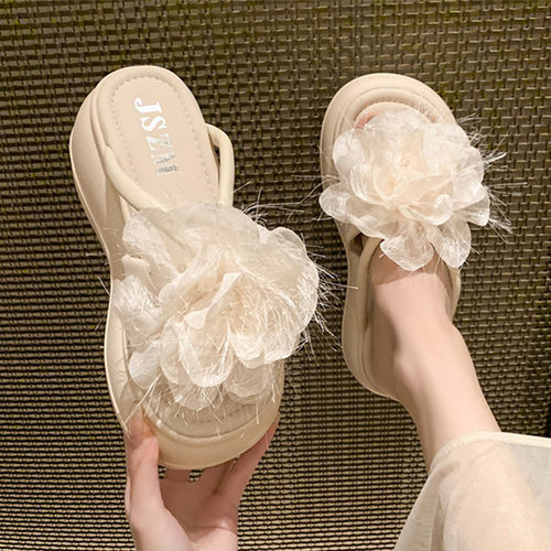 踩屎感厚底拖鞋女花朵松糕凉拖