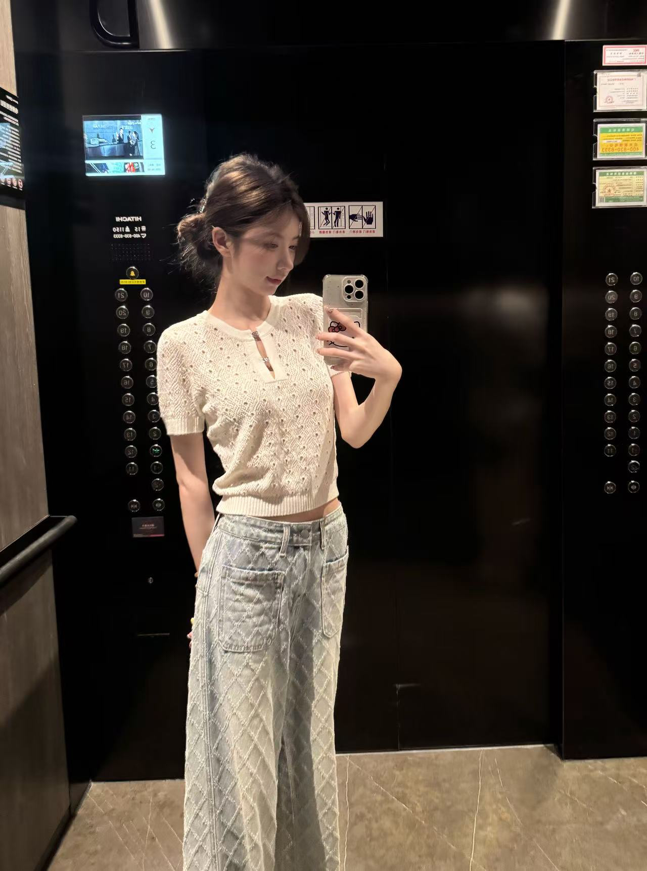 【Cikky定制】香风薄款冰丝针织衫针织短袖女夏季爆款高级感长裤