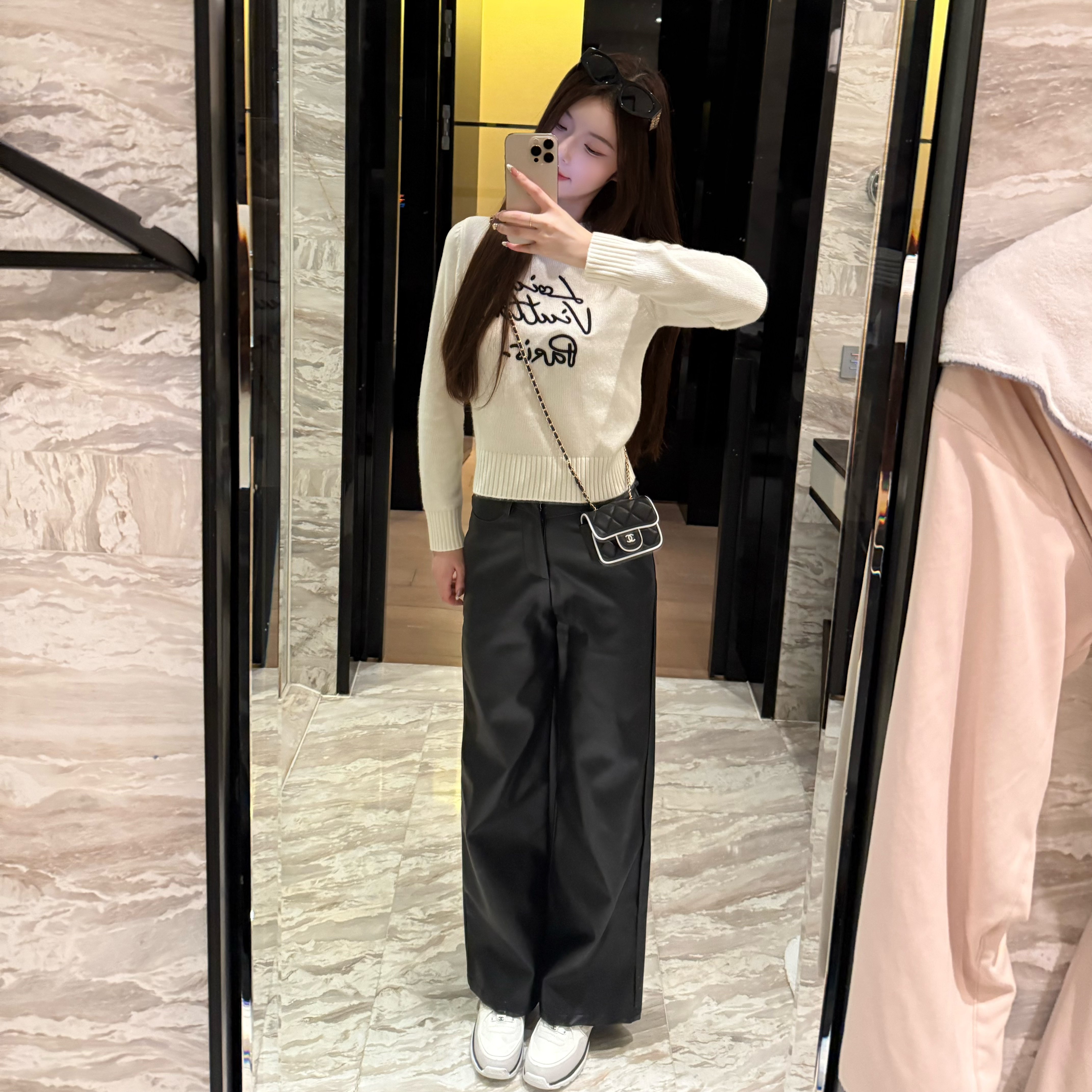 【Cikky定制】字母毛衣女秋冬季内搭可外穿针织上衣+皮裤