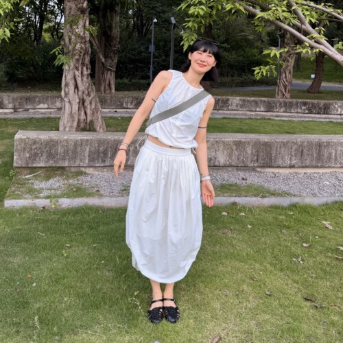 清爽降温轻运动时髦套装 松紧抽绳背心 花苞半身裙 短头花同款