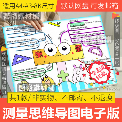 人教版数学三年级上册第三单元测量思维导图模板电子版手抄报线稿
