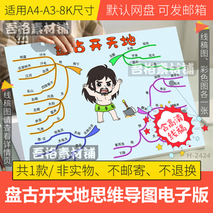 盘古开天地思维导图手抄报模板电子版中国古代神话故事手抄报线稿