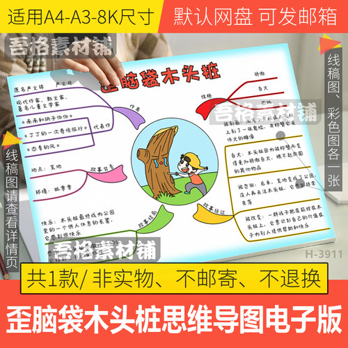 歪脑袋木头桩思维导图手抄报电子版模板二年级语文课外必读书线稿