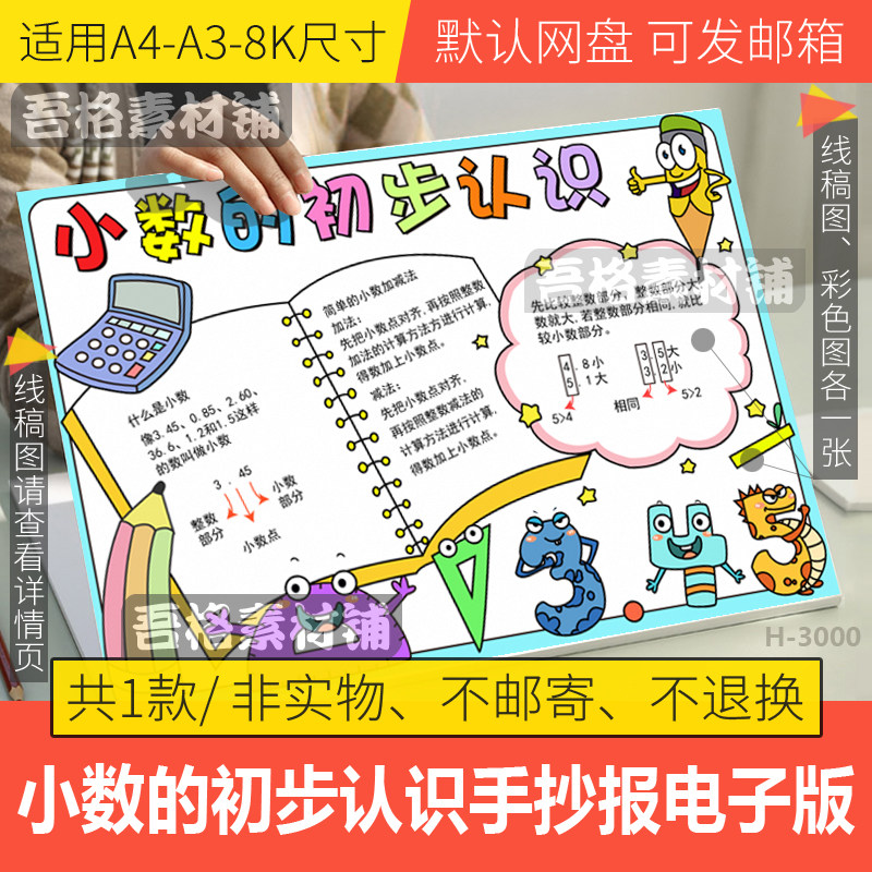 小数的初步认识手抄报模板电子版人教三下数学第七单元手抄报线稿