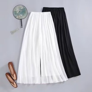 夏季白色雪纺大摆舞蹈阔腿裤汉服马面裙衬裤改良旗袍加长款打底裤