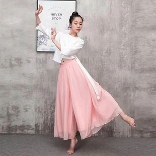 垂感飘逸雪纺阔腿裤古典舞女纱裤现代舞练功服夏舞蹈裤宽松白裤子