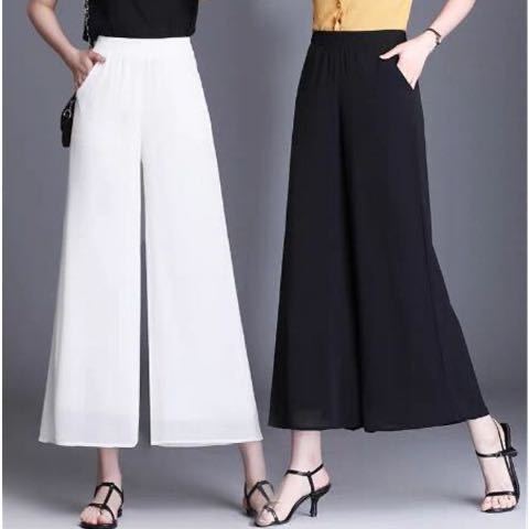 垂感阔腿裤女九分春夏薄款2024雪纺裤直筒高腰裙裤妈妈白色休闲裤