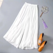 高腰现代舞瑜伽裤 舞蹈大摆白色雪纺阔腿裤 女宽松茶艺服汉服内搭裤