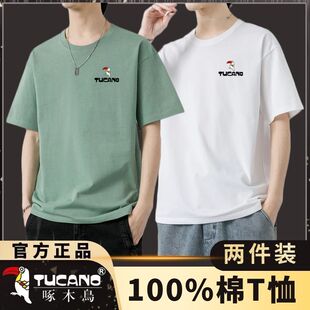 啄木鸟男士夏季短袖潮流宽松打底圆领T恤半截袖百搭体恤上衣