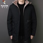 大码 高档羊羔绒棉衣秋冬新款 男士 连帽休闲百搭加绒加厚外 啄木鸟