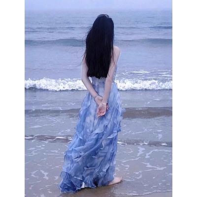 法式初恋抹胸吊带连衣裙仙女夏季超仙气质公主海边度假沙滩长裙子