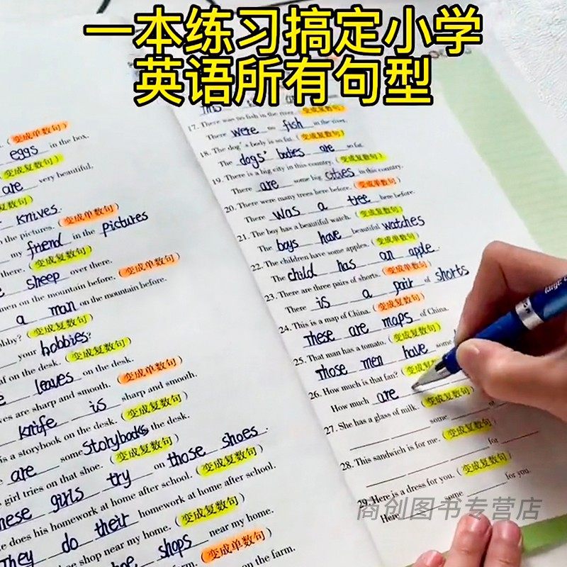 小学英语句子训练6-12岁儿童英语知识同步练习句型公式词性时态句法英语单词3500词汇小学三四五六年级小升初英语语法大全专项训练