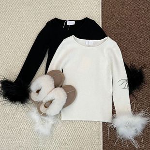 百搭上衣长袖 韩国童装 女宝洋气毛毛袖 女童时髦打底衫 25秋冬新款