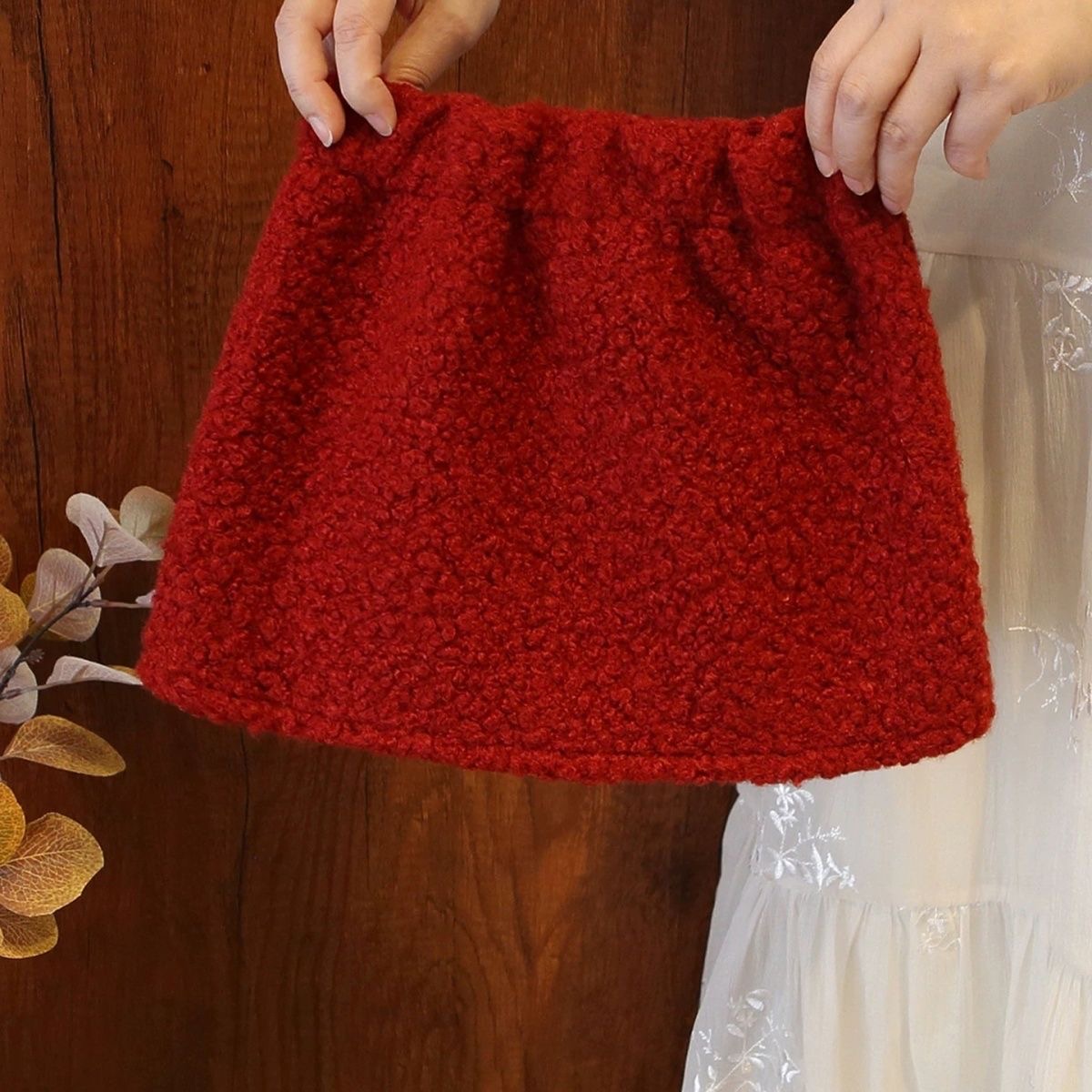 女童新年红色半身裙秋冬装a字裙女宝宝毛绒短裙儿童保暖裙子童装
